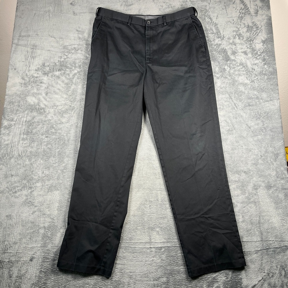 Haggar Pants Mens 38x34 Black Cotton Stretch Classic Fit Straight Leg No Iron